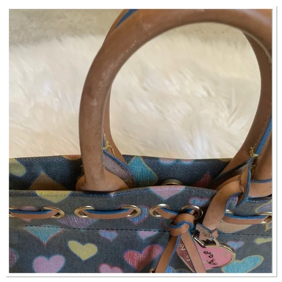 Dooney & Bourke Vintage Y2K Tiny Tassel Scribble Hearts Tote Multicolor - Picture 9 of 12